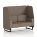 The photograph showcases a sleek and modern Dynamic Booth - Made To Order Brixworth 2 Seater Open Booth with black legs, featuring Theory Panels and a Sofa SF002083. The booth boasts clean lines and a spacious seating area, perfect for any event. The black legs add a touch of elegance while the X2 fabric gives a cozy and inviting feel.