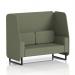 A stylish and modern open booth with black legs, upholstered in subtle flax fabric. The eye-catching monument panels add a touch of sophistication to this custom-made 2 seater. Perfect for any dynamic setting.