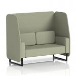 The photo captures the sleek and modern design of the Dynamic Booths - Made To Order Brixworth 2 Seater Open Booth. Its black legs provide a striking contrast to the neutral Main Line Flax fabric, while the Newbury Panels add texture and depth. The sofa, with its SF002086 details, exudes elegance and sophistication.