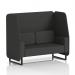 This picture features a custom-made Brixworth 2 seater open booth with black legs, upholstered in synergy fabric. The mix of panels and sofa creates a dynamic feel, perfect for any modern space. The sleek design and unique fabric choice make this booth a standout piece.