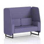 This image features a stylish and modern Dynamic Booths 2-seater open booth with black legs, custom made in Brixworth. The synergy fabric adds sophistication, while the order panels and sofa provide versatility. Perfect for any contemporary space.