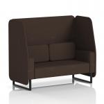 This photo showcases a custom-made Brixworth 2 seater open booth by Dynamic Booths. The booth features black legs and synergy fabric, with wed panels and a sofa. The sleek and modern design is perfect for any space.