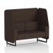 This photo showcases a custom-made Brixworth 2 seater open booth by Dynamic Booths. The booth features black legs and synergy fabric, with wed panels and a sofa. The sleek and modern design is perfect for any space.
