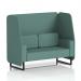 This picture features a custom-made Dynamic Booths 2 seater open booth with black legs in sumi fabric. The booth is accented with handa panels and a sofa in SF002096 design.