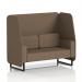 This photo features a dynamic booth with a modern design, customized to order in Brixworth style. The 2-seater open booth boasts elegant black legs and is upholstered in Sumi fabric. The Osaka panels add a touch of sophistication, while the accompanying sofa completes the look.