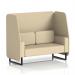 The image features a sleek and modern Dynamic Booths 2 Seater Open Booth with black legs, upholstered in sumi fabric. The Zen panels and sofa give it a contemporary touch, perfect for any space that needs a stylish and practical seating option.