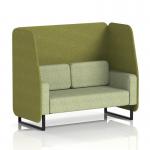 The Dynamic Booths Made To Order Brixworth 2 Seater Open Booth boasts sleek black legs and an elegant Rivet fabric finish. The Olive panels add a pop of color, while the Burnish Sofa SF002105 provides a comfortable seating option. This custom piece exudes modernity and sophistication.
