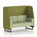 The Dynamic Booths Made To Order Brixworth 2 Seater Open Booth boasts sleek black legs and an elegant Rivet fabric finish. The Olive panels add a pop of color, while the Burnish Sofa SF002105 provides a comfortable seating option. This custom piece exudes modernity and sophistication.