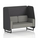 In this image, you can see a custom Dynamic Booths Brixworth 2-seater open booth with sleek black legs. The booth features X2 fabric, as well as Arithmetic panels and a Number Sofa SF002108. The overall look is modern, stylish, and perfect for any office or event space.
