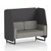 In this image, you can see a custom Dynamic Booths Brixworth 2-seater open booth with sleek black legs. The booth features X2 fabric, as well as Arithmetic panels and a Number Sofa SF002108. The overall look is modern, stylish, and perfect for any office or event space.