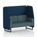 This image captures a dynamic booth, custom-made to order, with a 2 seater open layout and sleek black legs. The fabric used is a stylish X2, paired with modern calculus panels and a comfortable polygon sofa. This booth exudes modernity and sophistication.