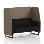 The Dynamic Booths - Made To Order Brixworth 2 Seater Open Booth features sleek black legs, X2 fabric, and Theory panels for a modern and versatile look. The spacious Diameter Sofa SF002113 adds extra comfort to this stylish piece.