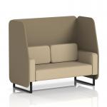 This photo features a dynamic booth with black legs, made to order in Brixworth design. The 2 seater open booth is upholstered in Main Line Flax fabric, with complementing bank panels and an Upminster Sofa SF002114. The sleek, modern design is on display in this high-quality image.
