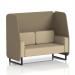 This photo features a dynamic booth with black legs, made to order in Brixworth design. The 2 seater open booth is upholstered in Main Line Flax fabric, with complementing bank panels and an Upminster Sofa SF002114. The sleek, modern design is on display in this high-quality image.