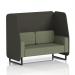 This image showcases a dynamic booth - the Brixworth 2 Seater Open Booth with black legs, upholstered in Main Line Flax fabric. Adorned with striking Temple panels and the sleek Monument Sofa, this booth exudes modern elegance and is perfect for any stylish event.