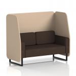 This picture showcases a stylish and modern Dynamic Booths 2 seater open booth with black legs, in synergy fabric. The affix panels and wed sofa add a touch of elegance. Perfect for any contemporary setting.