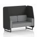 The photo captures a modern and sleek Dynamic Booth with mix panels and black legs. Its Synergy fabric adds a touch of sophistication and the open design can comfortably fit two people. The booth is custom-made, perfect for any contemporary space.
