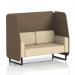 The picture shows a modern and versatile Dynamic Booth, Made To Order with a 2-seater seating capacity. It features a Brixworth design with sleek black legs and is upholstered in Sumi fabric. The booth is accented with stylish Osaka panels and a comfortable Zen sofa, creating a stylish and functional seating space.