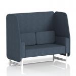 This photo showcases the contemporary design of Dynamic Booths Made To Order Brixworth 2 Seater Open Booth. The white legs contrast perfectly with the deep blue Rivet Fabric, while the Crucible Panels add a touch of elegance. Completing the look is the comfortable Sofa SF002134, making it the perfect addition to any modern space.