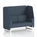 This photo showcases the contemporary design of Dynamic Booths Made To Order Brixworth 2 Seater Open Booth. The white legs contrast perfectly with the deep blue Rivet Fabric, while the Crucible Panels add a touch of elegance. Completing the look is the comfortable Sofa SF002134, making it the perfect addition to any modern space.