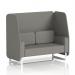 This image features a dynamic booth, custom-made in the Brixworth style, with two open seats and white legs. The booth is upholstered in X2 fabric and includes number panels and a sofa. It has a sleek and modern look, perfect for any stylish space.