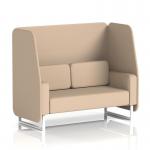 This photo showcases the stylish and modern Dynamic Booths Made To Order Brixworth 2 Seater Open Booth. With white legs and a contemporary Synergy fabric, this booth exudes sophistication. The affix panels and sofa add depth and comfort to the design.