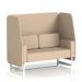 This photo showcases the stylish and modern Dynamic Booths Made To Order Brixworth 2 Seater Open Booth. With white legs and a contemporary Synergy fabric, this booth exudes sophistication. The affix panels and sofa add depth and comfort to the design.