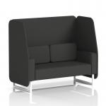 This picture shows a sleek and modern two-seater open booth with white legs, made to order in Brixworth. The synergy fabric gives a dynamic look, perfectly complemented by the mix panels and sofa. It is a stylish and versatile addition to any space.