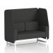 This picture shows a sleek and modern two-seater open booth with white legs, made to order in Brixworth. The synergy fabric gives a dynamic look, perfectly complemented by the mix panels and sofa. It is a stylish and versatile addition to any space.