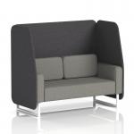 This picture features a dynamic booth that is made to order, with a Brixworth 2 seater design and white legs. The open booth has X2 fabric and is finished with Arithmetic panels. A Number Sofa is also included, with the reference code SF002168.