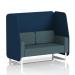 This image showcases a dynamic booth that is made to order. The Brixworth 2 seater open booth has white legs and features X2 fabric with calculus panels and a polygon sofa. The booth exudes modern and sleek design with its clean lines and geometric patterns. It is the perfect addition to any contemporary space.