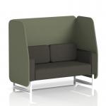 This photograph features a sleek and modern Dynamic Booths 2 seater open booth with white legs. The main line flax fabric adds texture, while the monument panels and temple sofa create a chic contrast. Perfect for any contemporary space.