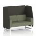 This image showcases a stylish Dynamic Booths - Made To Order Brixworth 2 Seater Open Booth with white legs, in a modern Main Line Flax fabric. The elegant Temple panels and Monument Sofa add a touch of sophistication to this versatile piece.