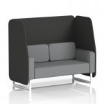 This photo captures a sleek and modern dynamic booth made to order with a Brixworth 2 seater open design. The white legs, synergy fabric, and mix panels add stylish accents to this partner sofa, creating a functional and attractive seating option.