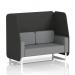 This photo captures a sleek and modern dynamic booth made to order with a Brixworth 2 seater open design. The white legs, synergy fabric, and mix panels add stylish accents to this partner sofa, creating a functional and attractive seating option.