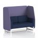 The photograph captures a stunning open booth with white legs, custom-made in Brixworth, featuring synergy fabric. The dynamic design and order panels add a modern touch, while the alike sofa completes the cozy look. A perfect addition to any space.