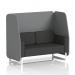 The dynamic booth is a two-seater open booth with white legs, made to order in Brixworth. It features synergy fabric and partner panels, as well as a mix sofa for added versatility. The modern design and sleek lines make it a beautiful addition to any space.