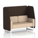 A sleek and modern open booth, this dynamic seating option features a 2 seater design with white legs and synergy fabric. The wed panels add a unique touch, while the affix sofa offers additional comfort. Designed to order, its the perfect fit for any space.