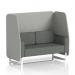 This image showcases a sleek and modern dynamic booth, featuring a sumi fabric 2 seater open booth with white legs and Tokyo panels. The accompanying Kobe sofa adds an elegant touch to the overall design. The clean lines and neutral color scheme make it a versatile option for any space.