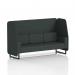 The image shows a sleek and modern 3-seater open booth with black legs and charcoal panels. The booth is upholstered in rivet fabric and is made to order by Dynamic Booths in Brixworth. It offers a stylish and functional seating solution for any space.