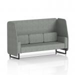 This picture features a custom-made Brixworth 3-seater open booth by Dynamic Booths. It has sleek black legs and is upholstered in rivet fabric. The prime panels and sofa add a modern touch to this stylish booth. Perfect for any commercial or public space.