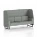 This picture features a custom-made Brixworth 3-seater open booth by Dynamic Booths. It has sleek black legs and is upholstered in rivet fabric. The prime panels and sofa add a modern touch to this stylish booth. Perfect for any commercial or public space.