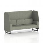 This image features a sleek, open 3-seater booth with black legs and vitreous panels. The booth is made to order in Rivet fabric, giving it a dynamic appearance. It is perfect for modern and contemporary spaces.