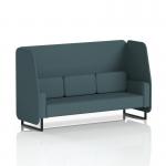 This photo features a sleek and modern Dynamic Booths 3-seater open booth with black legs and X2 fabric. The polygon panels and sofa add a unique touch, creating a versatile and stylish seating option.