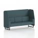 This photo features a sleek and modern Dynamic Booths 3-seater open booth with black legs and X2 fabric. The polygon panels and sofa add a unique touch, creating a versatile and stylish seating option.