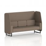 A sleek and modern 3-seater open booth with black legs and theory panels, custom-made in Brixworth. The X2 fabric adds a touch of sophistication to this dynamic piece of furniture, perfect for any space.