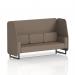 A sleek and modern 3-seater open booth with black legs and theory panels, custom-made in Brixworth. The X2 fabric adds a touch of sophistication to this dynamic piece of furniture, perfect for any space.