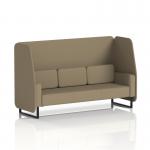 The picture features a stylish three-seater booth with sleek black legs, upholstered in a beautiful main line flax fabric. The open design allows for easy access, while the bank panels add a touch of sophistication. Perfect for any modern space.