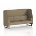The picture features a stylish three-seater booth with sleek black legs, upholstered in a beautiful main line flax fabric. The open design allows for easy access, while the bank panels add a touch of sophistication. Perfect for any modern space.