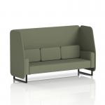 This image features a sleek and modern dynamic booth, custom-made and available in Brixworth design with black legs. The 3 seater open design is upholstered in Main Line Flax fabric and includes Monument panels for added style.